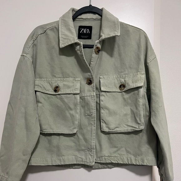 Zara Jackets & Coats Zara Cropped Pastel Green Denim Jacket Poshmark